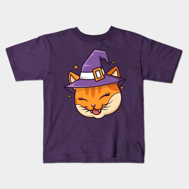 Funny cat wear witch hat Kids T-Shirt by noorshine